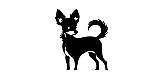 a black and white silhouette of a chihuahuablack, chihuahua, dog, illustration, leash, profile, stand, tail 