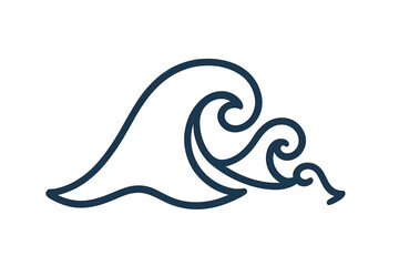Wave icon curve water symbol with linear style. Abstract ocean wave vector illustration. Minimalist spiral water crest design. Nautical sea wave vector art.