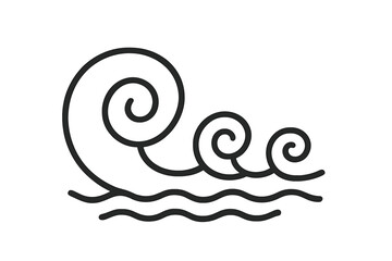 Linear wave icon with swirl symbol, stylish vector cartoon illustration of ocean waves with transparent background, spiral water design, abstract wave set for summer, sea, and nature concepts