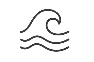 Minimalist wave symbol icon in linear style, water wave vector illustration with transparent background, simple ocean wave graphic, fluid water movement, clean line art design for aquatic themes