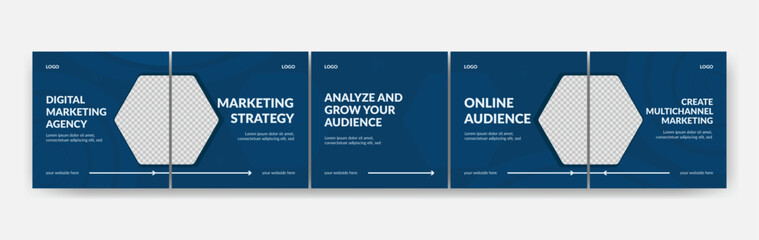 Editable Instagram Carousel Template for Digital Marketing Agency, Business Strategy, Online Audience Growth and Social Media Promotion