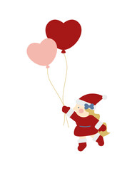 ハートの風船で飛ぶかわいい女の子のサンタクロース