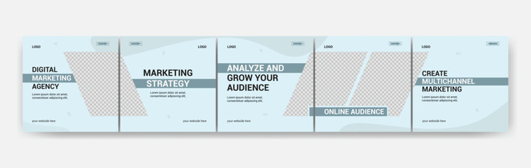 Professional Instagram Carousel Post Design Set for Marketing Strategy, Online Business, Multichannel Promotion and Corporate Advertising