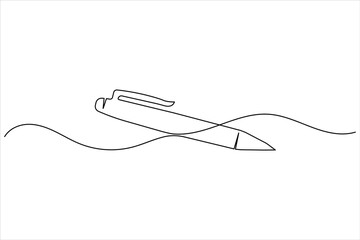 Fototapeta premium Ball pen continuous one line art drawing stationery office pen vector illustration