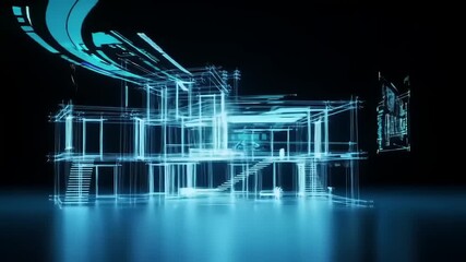 Futuristic conceptual architectural rendering of a smart home design, illustrating advanced building technology and innovative digital blueprint visualization - Powered by Adobe