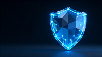 Blue glowing shield with circuit design