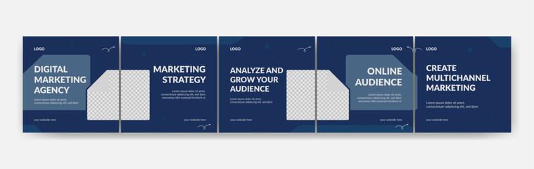 Editable Instagram Carousel Template for Digital Marketing Agency, Business Strategy, Online Audience Growth and Social Media Promotion