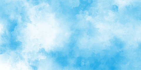 Grunge style blue background with white clouds for any wallpaper and decoration and design, Aquarelle paint blue paper textured canvas perfect for presentation.
