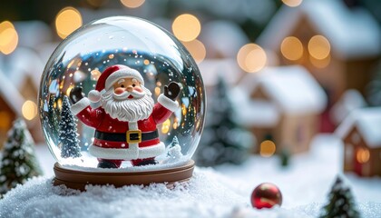 Festive santa figurine in snow globe cozy holiday setting decorative art indoor close-up christmas spirit