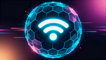 Wireless connectivity symbol on geometric sphere