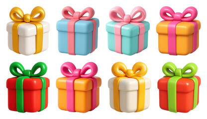 PNG Colorful 3D gift boxes collection, element set on transparent background