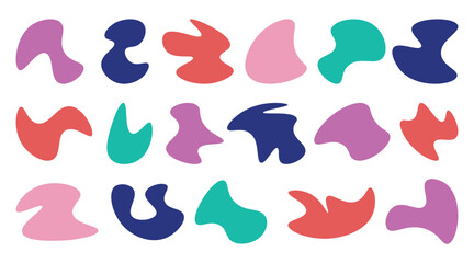 Colorful abstract organic shapes collection. Vector illustration of fluid blobs in vibrant colors isolated on white background for modern design, background, and decoration.