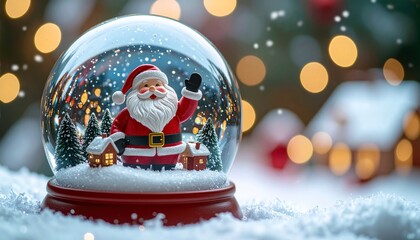 Christmas themed snow globe featuring santa claus winter wonderland decorative object festive atmosphere close-up view holiday spirit