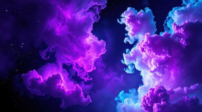 Enchanting purple clouds dance in the night sky, creating a dreamy atmosphere