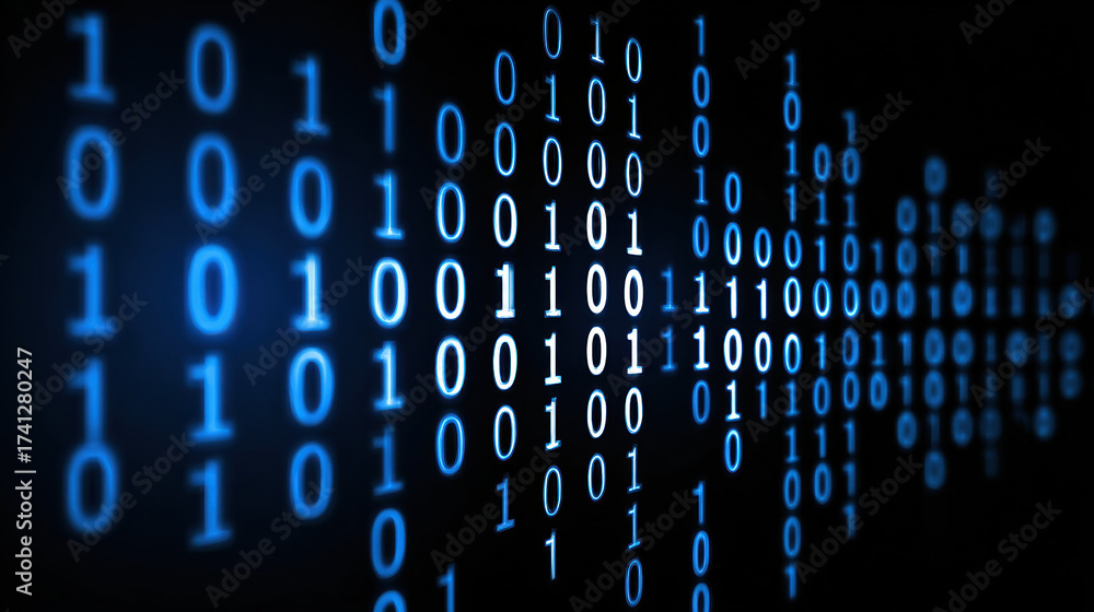 Wall mural futuristic binary code grid on dark digital background abstract technology data stream cyber network
