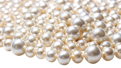 A collection of lustrous pearls isolated on transparent background, showcasing their iridescent sheen and smooth, spherical shape, creating an elegant display