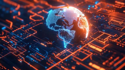 Futuristic Digital Globe on Circuit Board, Global Technology - Powered by Adobe