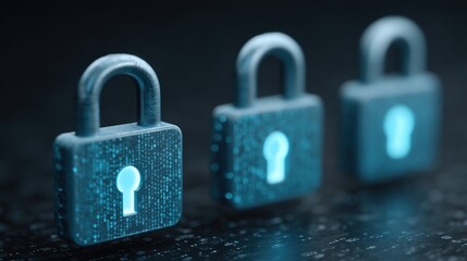 Digital Security Concept with Three Blue Locks on a Dark Background Representing Cyber Protection and Data Privacy in the Modern World