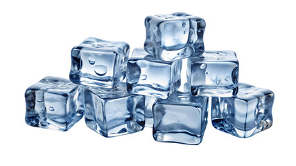 A stack of transparent ice cubes isolated on transparent background, their crystalline structure shimmering, creating a refreshing and cool visual experience