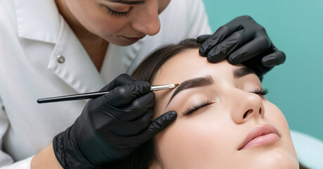 Woman getting eyebrow lamination treatment beauty procedure