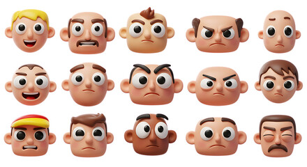 Obraz premium Collection of diverse cartoon character faces isolated on transparent background