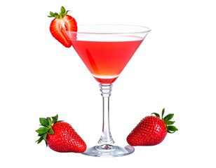 Strawberry martini cocktail in a martini glass, isolated on white, sophisticated drink