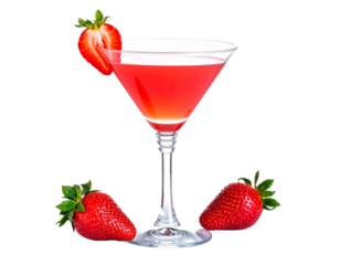 Strawberry martini cocktail in a martini glass, isolated on white, sophisticated drink