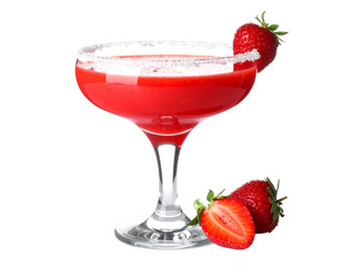 Strawberry margarita cocktail in a classic glass, isolated on white, summer beverage