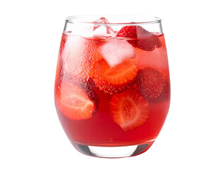 Strawberry sangria in a wine glass with fruit slices, isolated on white