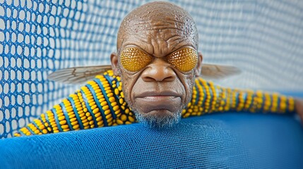 Surreal Insect Hybrid Character with Bright Yellow Accents