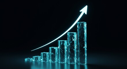 Futuristic Growth Chart with Glowing Blue Bars and Arrow