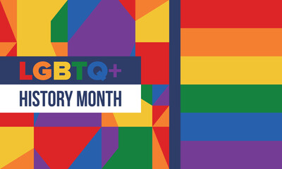 Obraz premium LGBTQ+ history month. Pride Month. Lesbian Gay Bisexual Transgender. Celebrated annual. LGBT flag. Rainbow love concept. Human rights and tolerance. Poster, card, banner and background. Vector