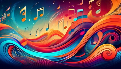 vibrant abstract background featuring flowing waves of color and musical notes ideal for music events artistic projects or promotional materials evoking creativity and energy