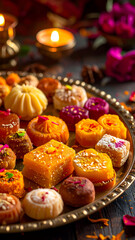 Festive Indian Sweets Platter for Diwali Celebration.