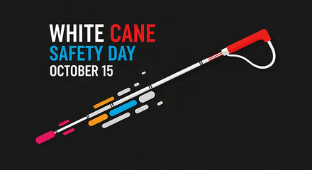 Illustration of white cane safety day october 15 with a cane and abstract shapes