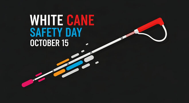 Illustration of white cane safety day october 15 with a cane and abstract shapes
