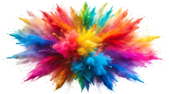 Colorful explosion of vibrant powder paint isolated on transparent background, creating a dynamic and eyecatching visual display