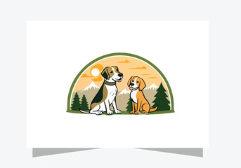 Dog logo icon design, Two dogs sitting in nature vector  design 