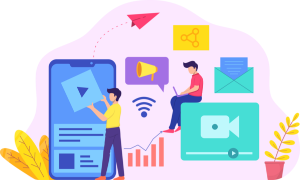 Digital Marketing Theme with Phone Laptop and Statistics on a Transparent Background