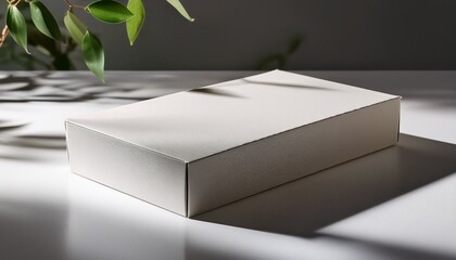 box packaging mockup on white table premium presentation subtle shadows
