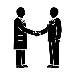 Two doctors shaking hands in a professional agreement for International Doctor's Day  