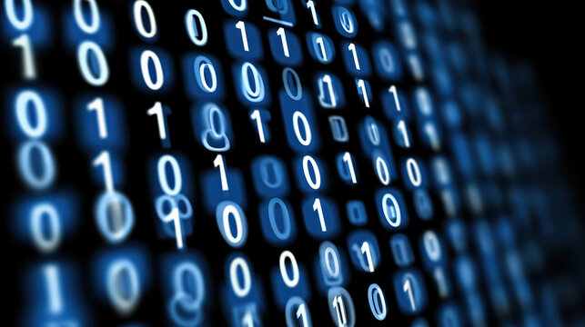Futuristic Binary Code Grid on Dark Digital Background Abstract Technology Data Stream Cyber Network Matrix Pattern AI Computer Programming Interface
