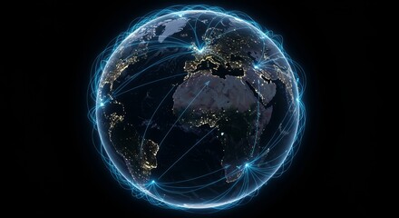 Global Network Connections Illustration with Bright Lines over Earth