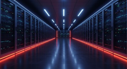 Fototapeta premium Futuristic Data Center Interior with Bright LED Lighting Effects