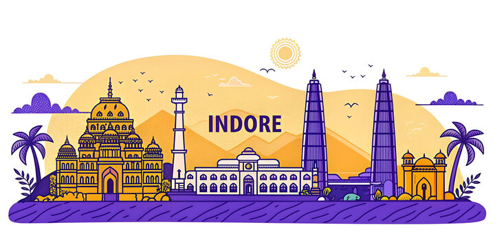 Indore Skyline Illustration: Ultra-Detailed Sketch for Tourism Promotion Featuring Cultural Landmarks