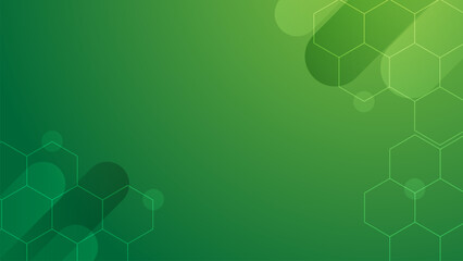 abstract green gradient technology background with hexagon shapes for banner and card
