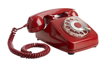 PNG image of Vintage Red Rotary Telephone Isolated on White Background