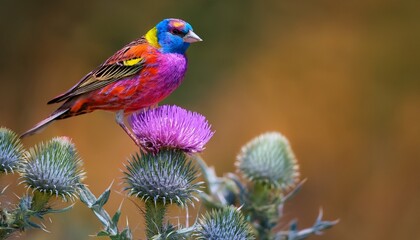 vibrant painted bunting perched on a thistle bloom captivating nature s palette