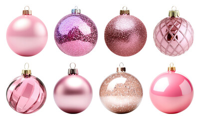 PNG Elegant pink Christmas ornaments, element set on transparent background