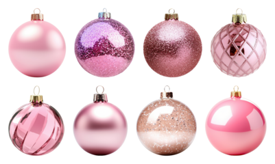 PNG Elegant pink Christmas ornaments, element set on transparent background